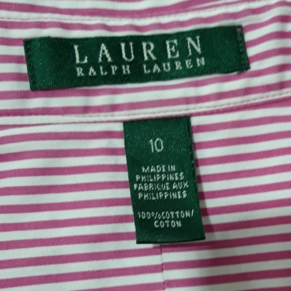 Lauren Ralph Lauren Cotton Striped  Pink White Sleeveless Top Button Down Sz 10 - Picture 4 of 9